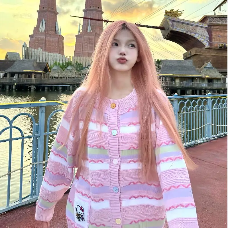 

Sanrios Kawaii кардиган Hello Kittys куртка с героями мультфильмов для девочек милый новый стиль простой удобный для поездок на работу горячая распродажа подарок на день рождения