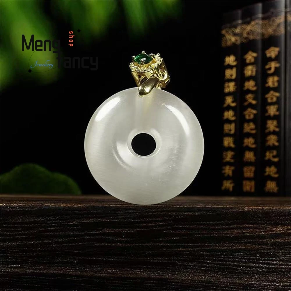 

Natural High-ice Cat's Eye Stone Colorful Peace Button Pendant High-grade Elegant Fashion Fine Jewelry Best Selling Holiday Gift