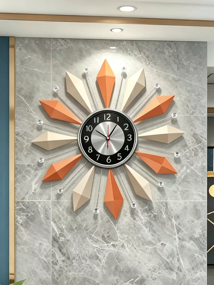 Nordic Metal Wall Clock Simple Creative Living Room Decor Mute Clock Retro Light Luxury Hanging Watch Home Decor Quartz Clock