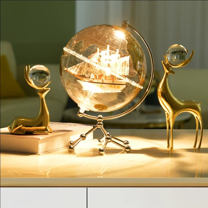 

Crystal Ball Decorative Brass Deer Statue Desk Decoration Ornaments Creative Golden Deer Delicate Sculpture Room Aesthetic Decor