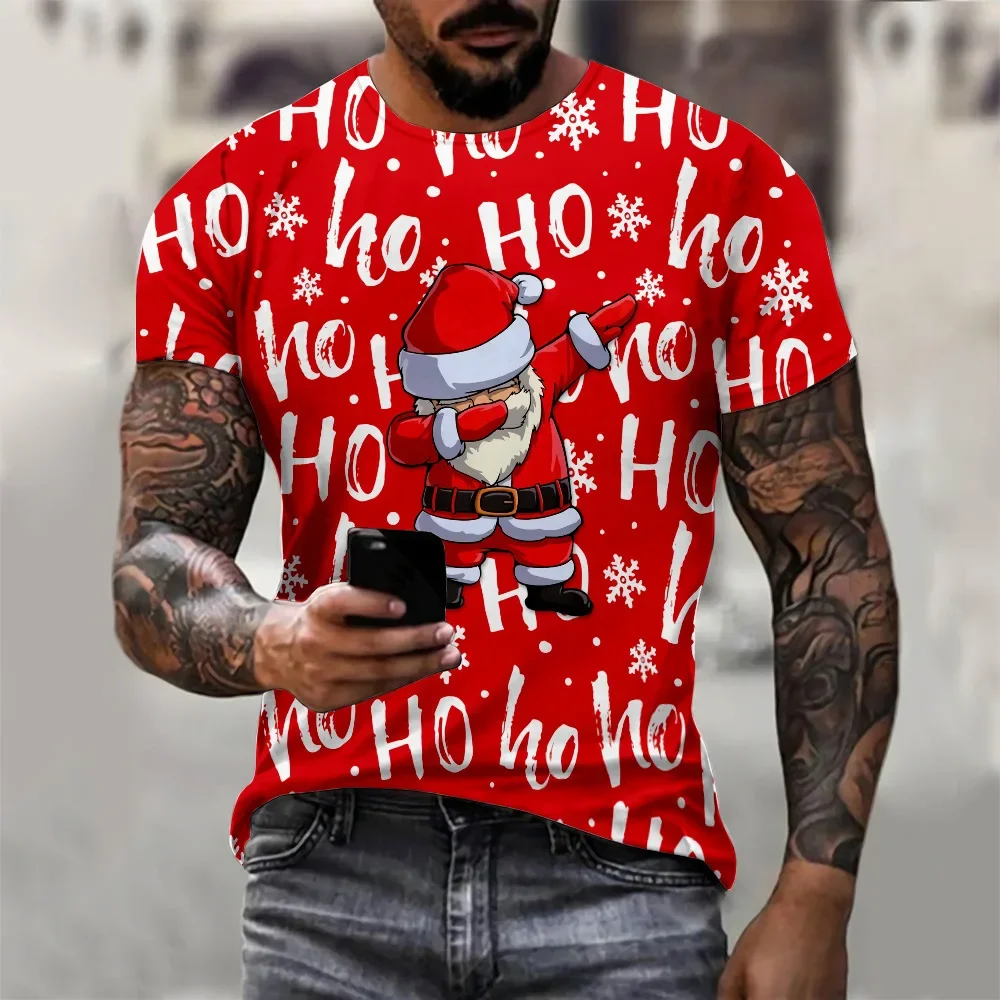 

Funny 3D Santa Claus Print T Shirt For Men New Year Party Christmas T Shirt Casual O-neck Loose Short Sleeve Tops X'mas Clothing