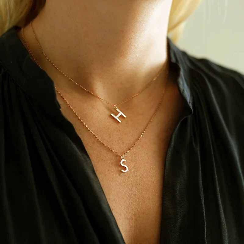 A-Z 26 Letter Woman's Pendant Gold color Name initial Necklace Women Long Stainless Steel Chains Necklace Collares Choker image 2