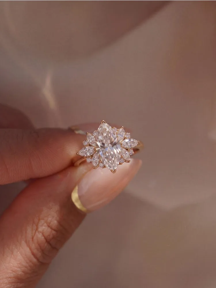 925 Sterling Silver Luxury Fashion Golden Marquise Zircon Ring For Women Engagement Wedding Simple High Quality Fine Jewelry