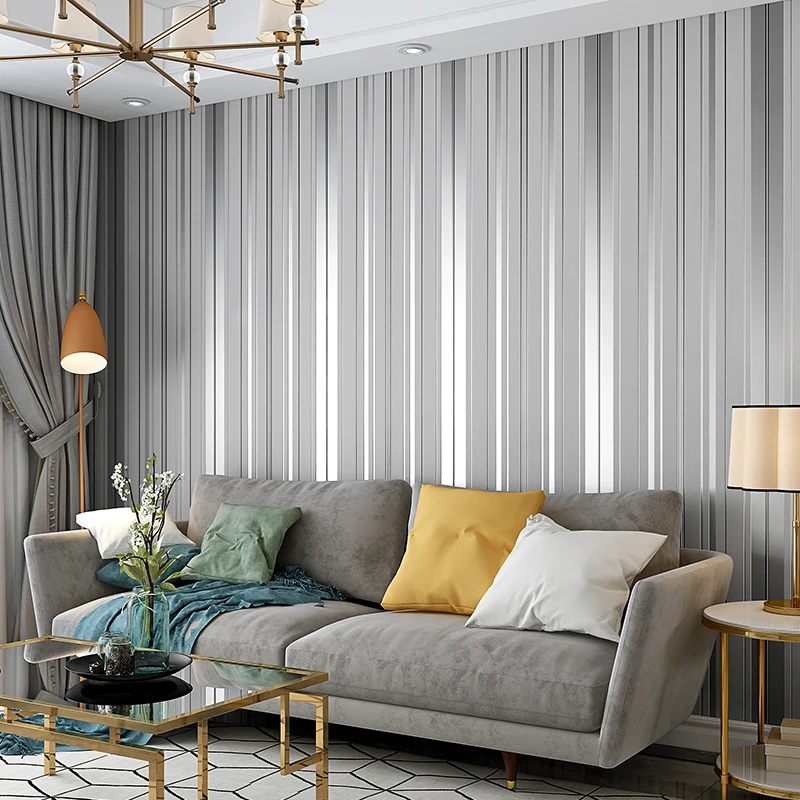 Silver Metallic Striped Wallpaper Vertical Stripe Modern Minimalist Wallcovering Roll for Bedroom Living Room Papel De Pared