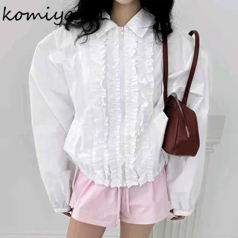 Patchwork Fungus Shirts & Blouses 2024 Woman Blusas Laple Neck Long Sleeve Ropa Mujer Zipper Camisas Autumn Fashion Blusa