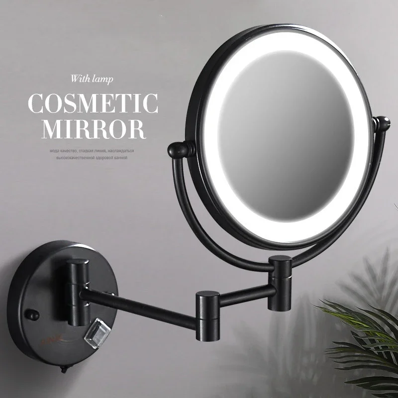

Black Brass Dual Side LED Light Bathroom Mirror with Extending Folding Wall Lamp 3/5/10 X Magnification Cosmetic Makeup Mirror