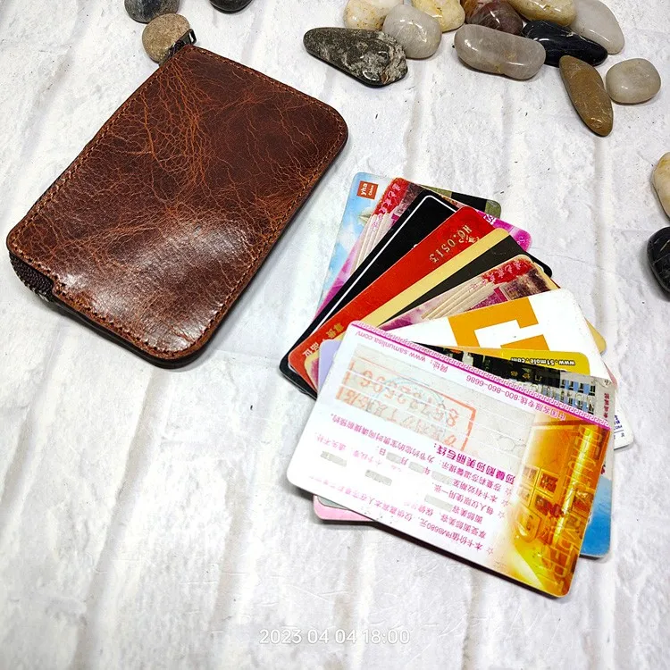 Mini Zipper Waist Bag Leather Belt Pack Small ID Card Holder Driver's license holster Passport Wallet Mobile Phone Sheath LHD