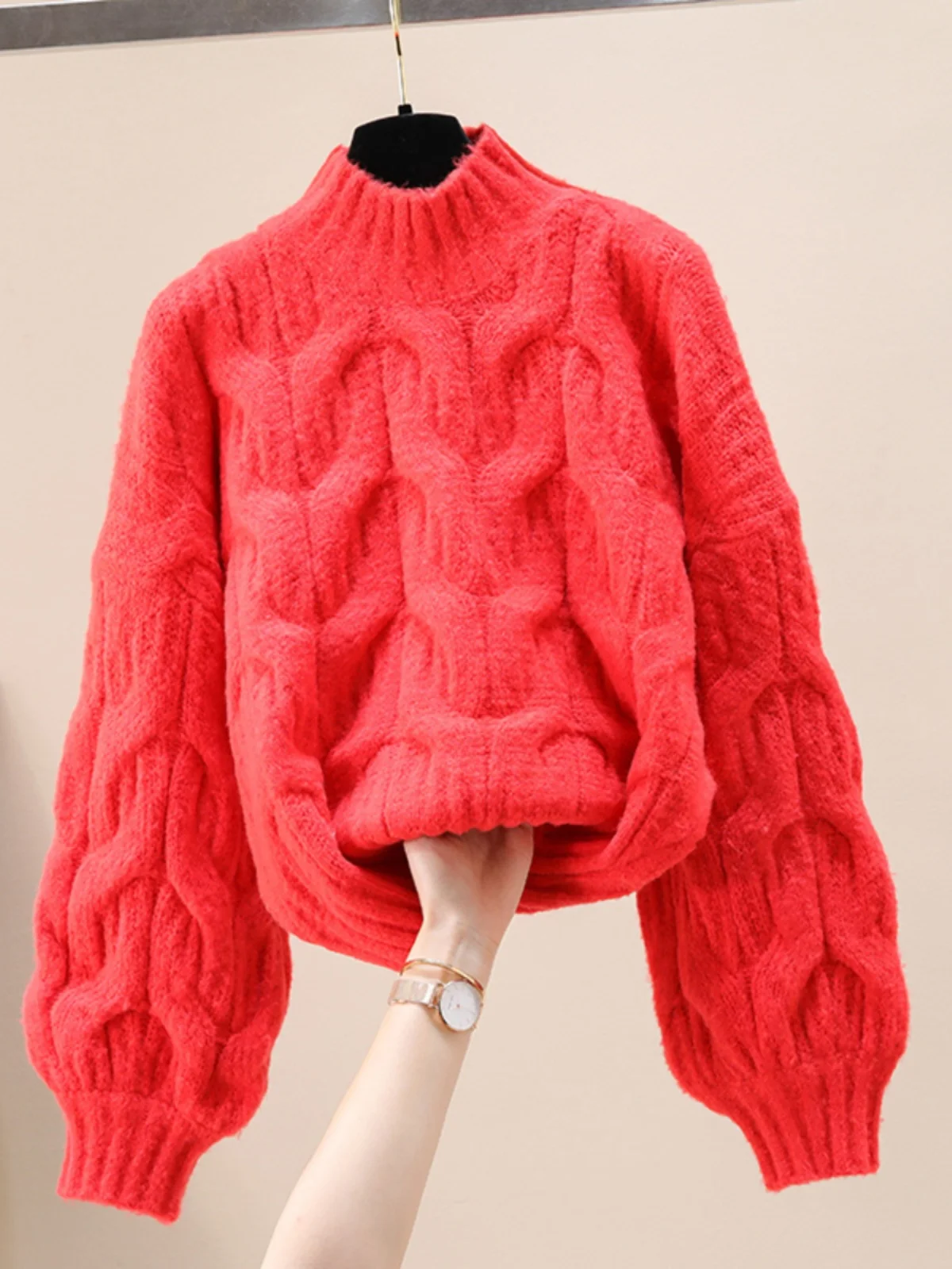 

White Loose Knitwear Women's Autumn Winter Thiened f High Collar Casual ort Top Faion Outerwear Comfortable Lazy Sle