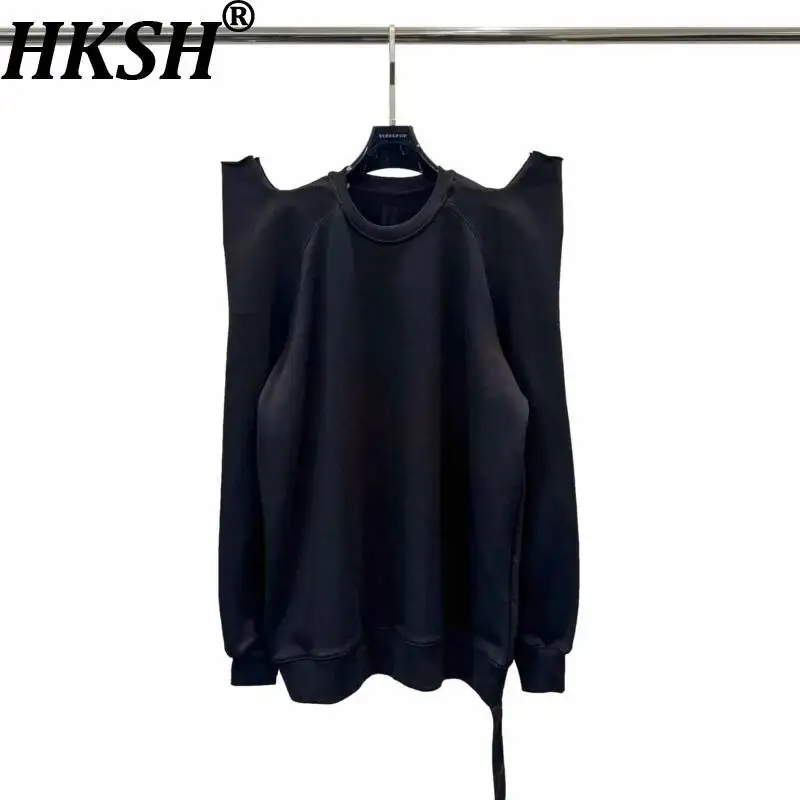 

HKSH Autumn Winter New Women Sweatshirt O-neck Pullover Long Sleeved Ribbon Personality Temperament Tops Dark Streetwear HK13253