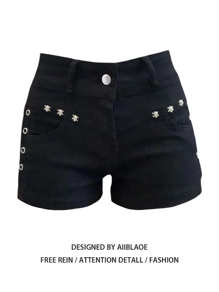 

American Style Short Black Denim Skirt Women's Summer New Rivet Large Size Slim Design Sense Butt Covering Hot Pants