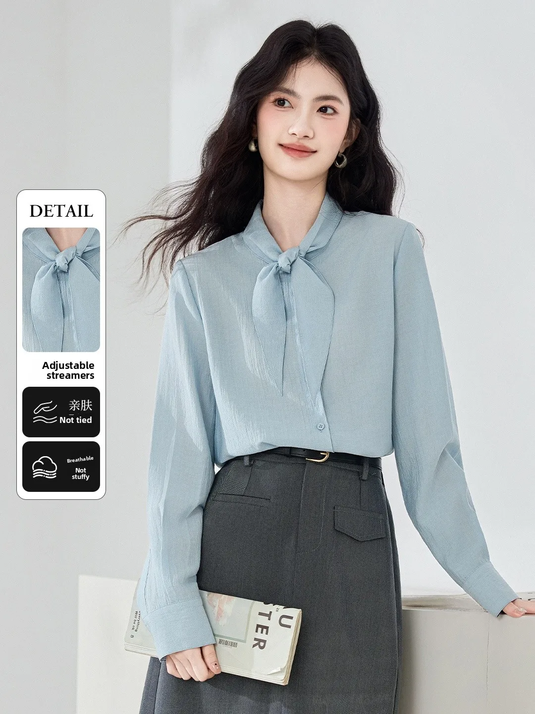 

Женская рубашка Ele Blue Knot, новая весенняя модель, свободного кроя, с длинными рукавами, для офиса и деловых встреч.