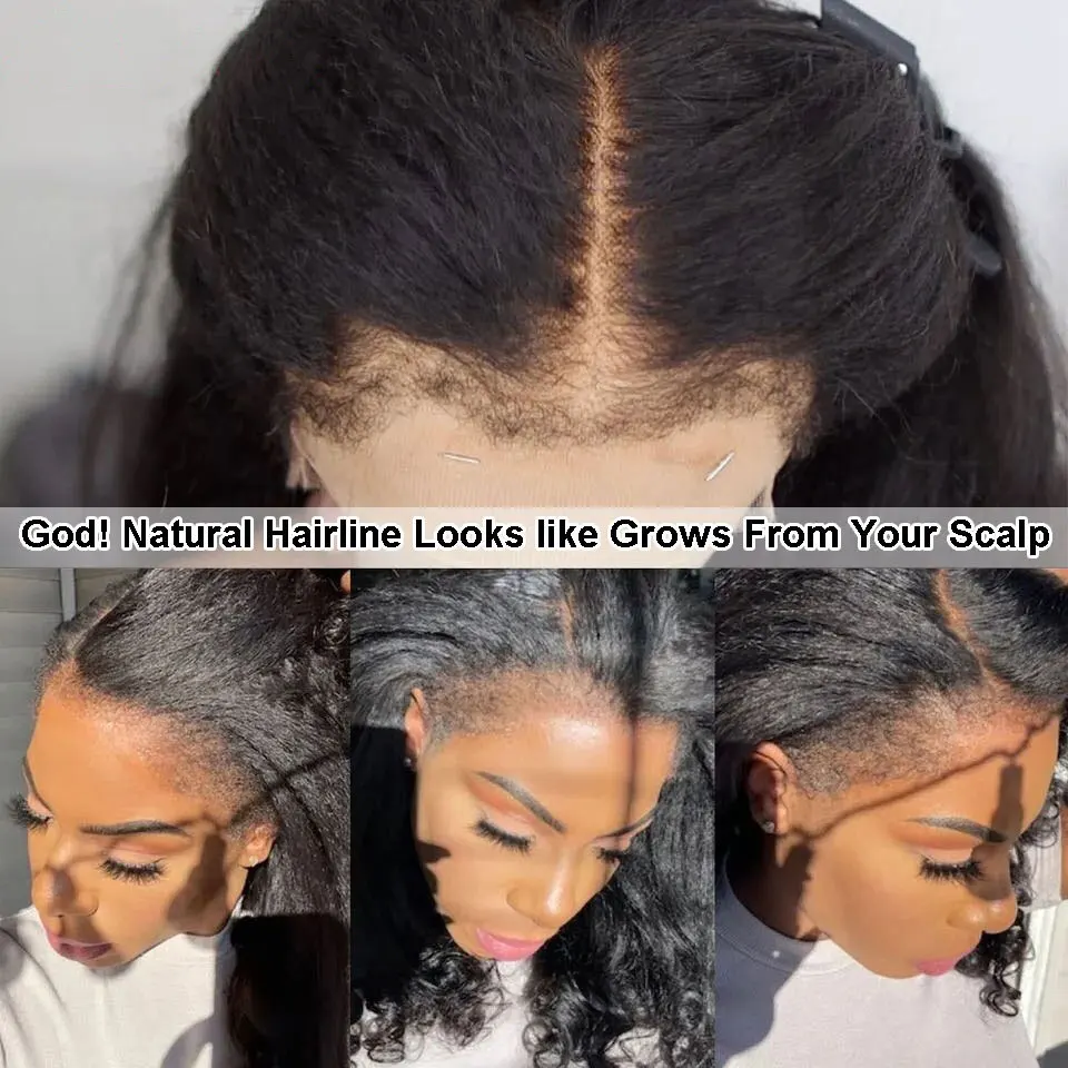 4c Edges Baby Hair Natural Hairline Glueless Preplucked 13x4 13x6 Hd Lace Frontal Wig Kinky Straight Lace Front Human Hair Wigs