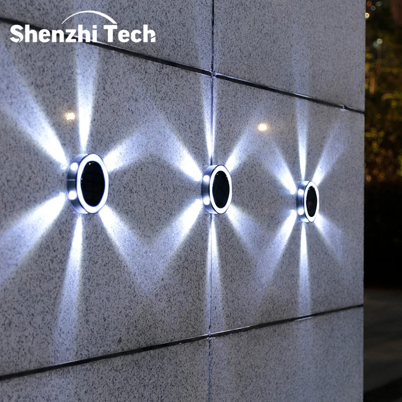 

Солнечные садовые светильники Shenzhi Tech, 4 шт., 6 светодиодов, двойного назначения (для пола/стены), водонепроницаемые, с автоматическим включением/выключением, для освещения садовых дорожек