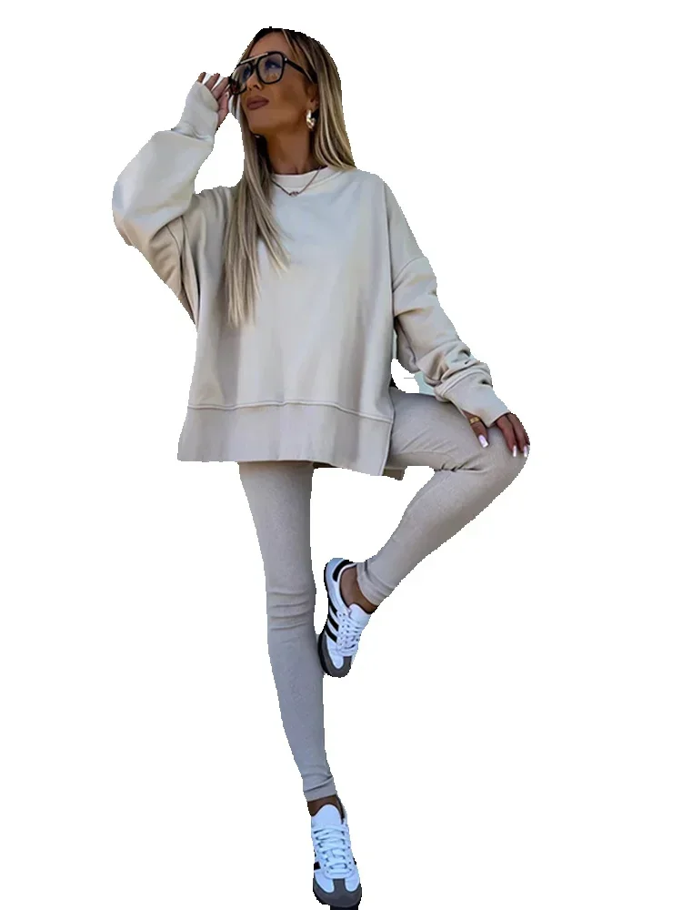 

Повседневный свитшот, брюки, костюм, женский костюм с круглым вырезом и боковым разрезом, толстовки с длинными рукавами, брюки с высокой талией, женские комплекты 2024, осенняя женская спортивная одежда