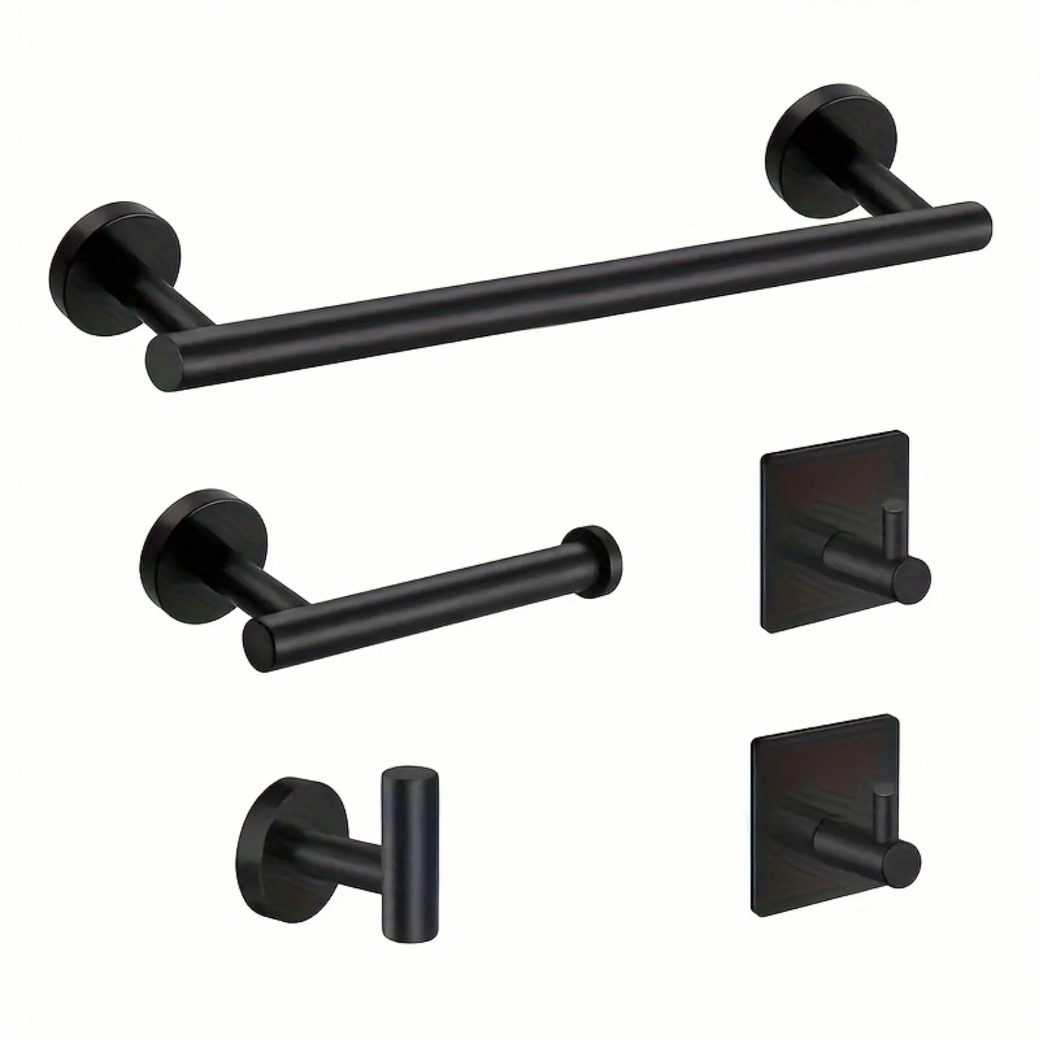 

"Sleek 5-Piece" 5-Piece Matte Black Bathroom Accessory Set - Stainless Steel, Includes 16" Towel , Toilet Paper Holder & 3