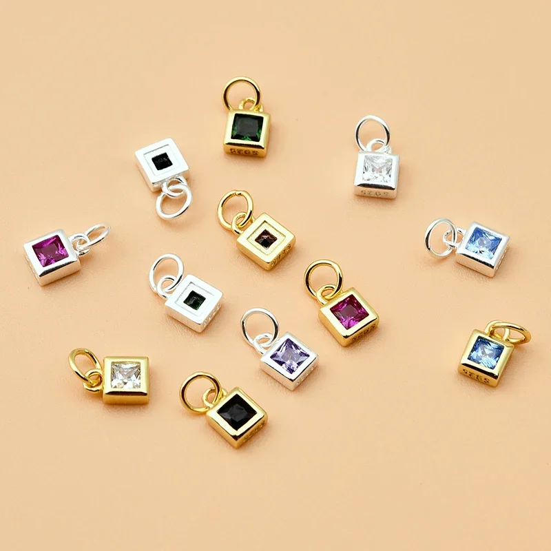 Light luxury Accessories 925 sterling Silver mini inset Zircon square Pendant Handmade diy ring bracelet Pendant
