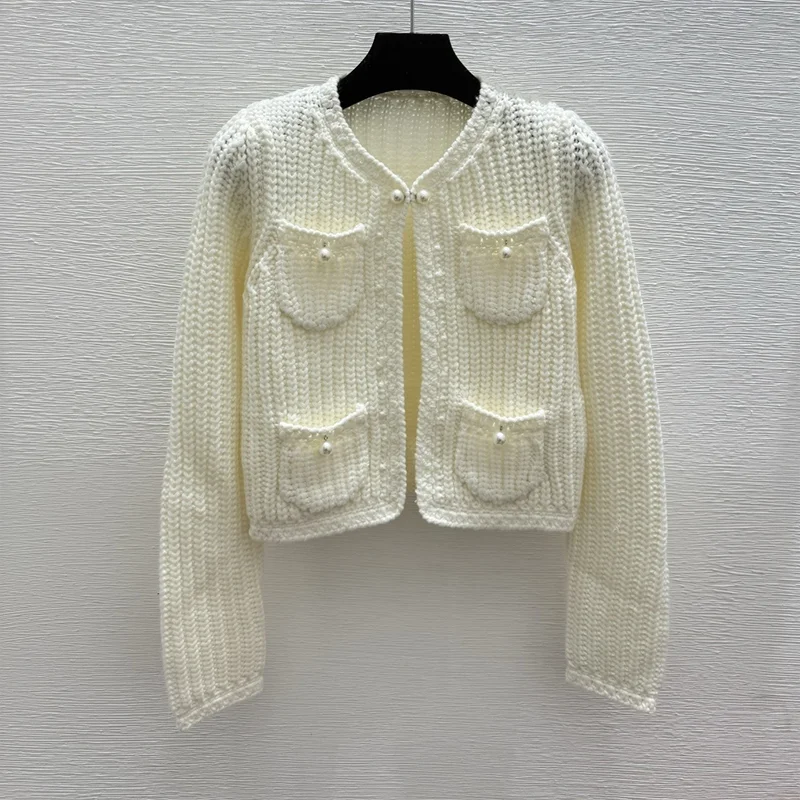 

High-quality multi-pocket pure-knit pearl-buttoned women's cardigan fashioable sweater for autumn 251028108