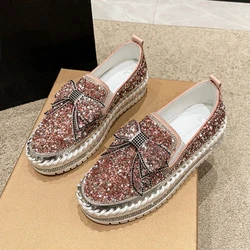 Elegant Loafers for Women Casual Slip-on Flats Shoes Ladies Bling Rhinestone Round Toe Walking Shoes Footwear Zapatos De Mujer