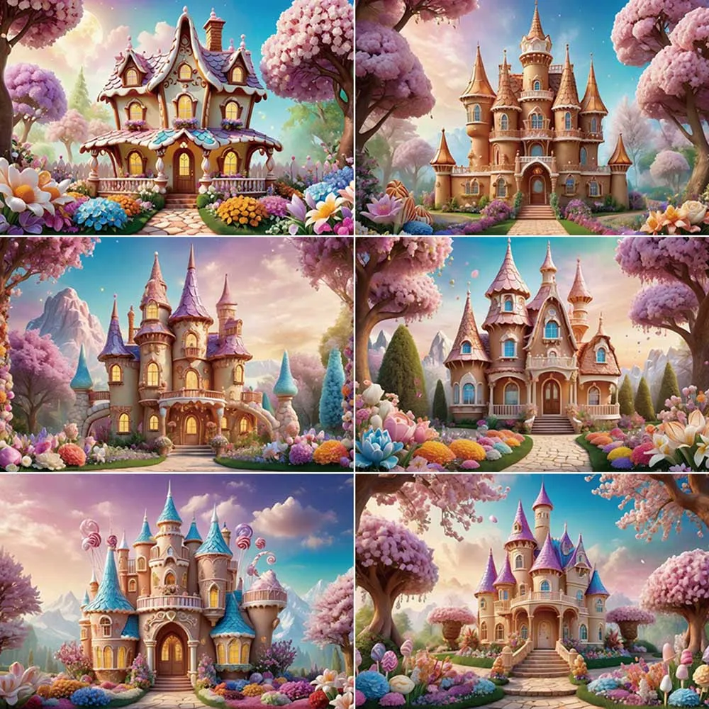 

MOON.QG Princess Castle Photography Background Rainbow Ice Cream Candyland Photozone Backdrop Baby Photo Studio Photobooth Props