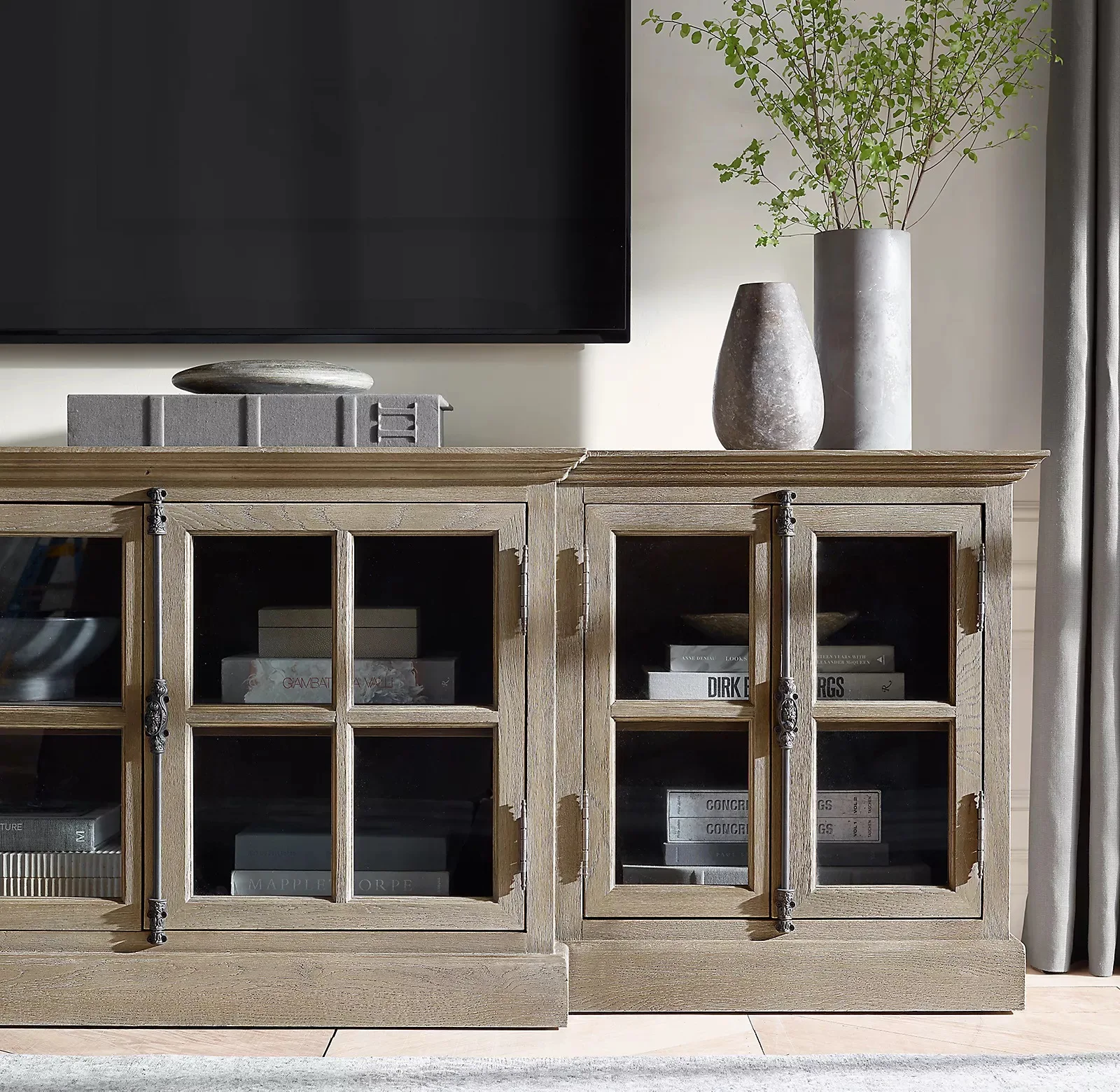 American rural retro old solid wood TV cabinet living room heaven and earth lock furniture simple