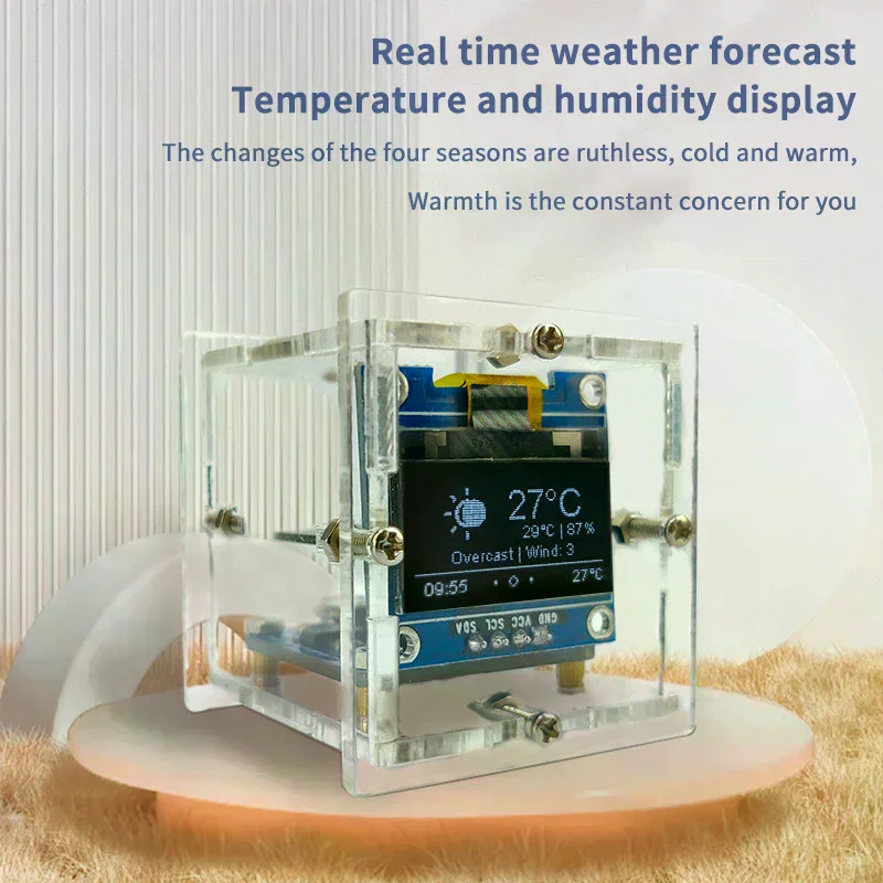 ESP8266 Mini Weather Clock Kit Electronic Weather Station Multifunctional WIFI Digital Clock DIY Soldering Project Practice Kit
