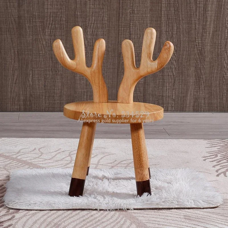 Solid Wood Children\'s Stool Cartoon Baby Chair Oak Animal Seat Rabbit Reindeer Chair Fun Kid Furniture Comfortable Child Seating