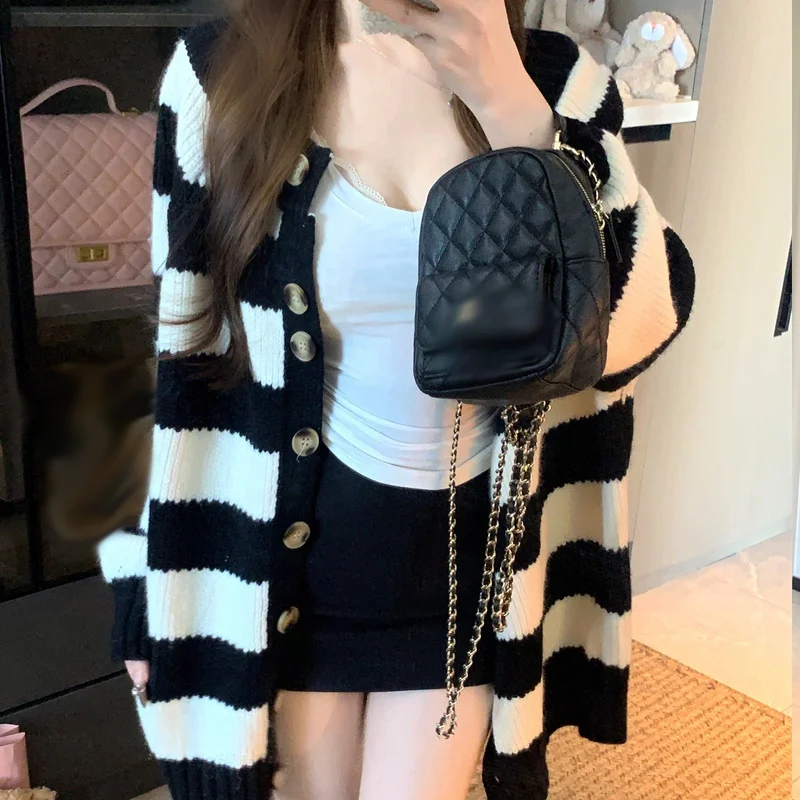 

Women's Loose Fit Autumn Winter Striped Open Cardigan Sweater Versatile Casual Sle Long Sve Faionable Top