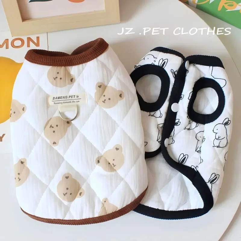 Warm Winter Pet Dog Clothes Vest Cute Rabbit Printed Coat Puppy Jackets Teddy Bear Cute Dog Clothes Clothing with Velvet Jackets