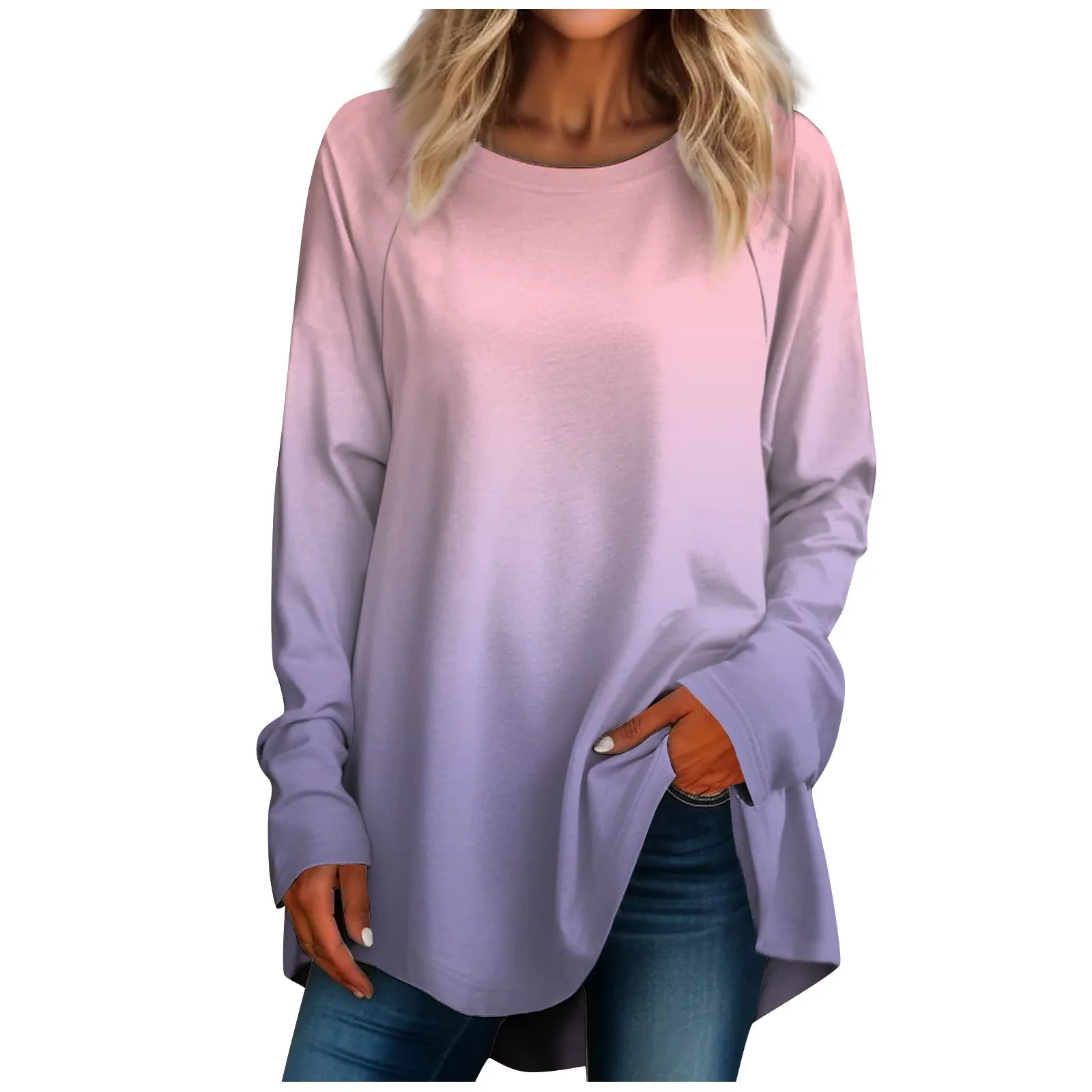 Y2k Fashion Gradient Color felpe con cappuccio donna O collo felpa Plus Size Pullover top Casual manica lunga felpa con cappuccio allentata Sudaderas