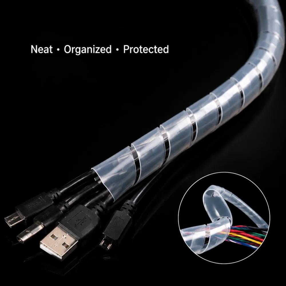 Wire Protector Cable Sleeve Cover Tube Sleeve White ID 4-30mm Flexible Spiral Wrap Winding CableFor Cable Harness Management