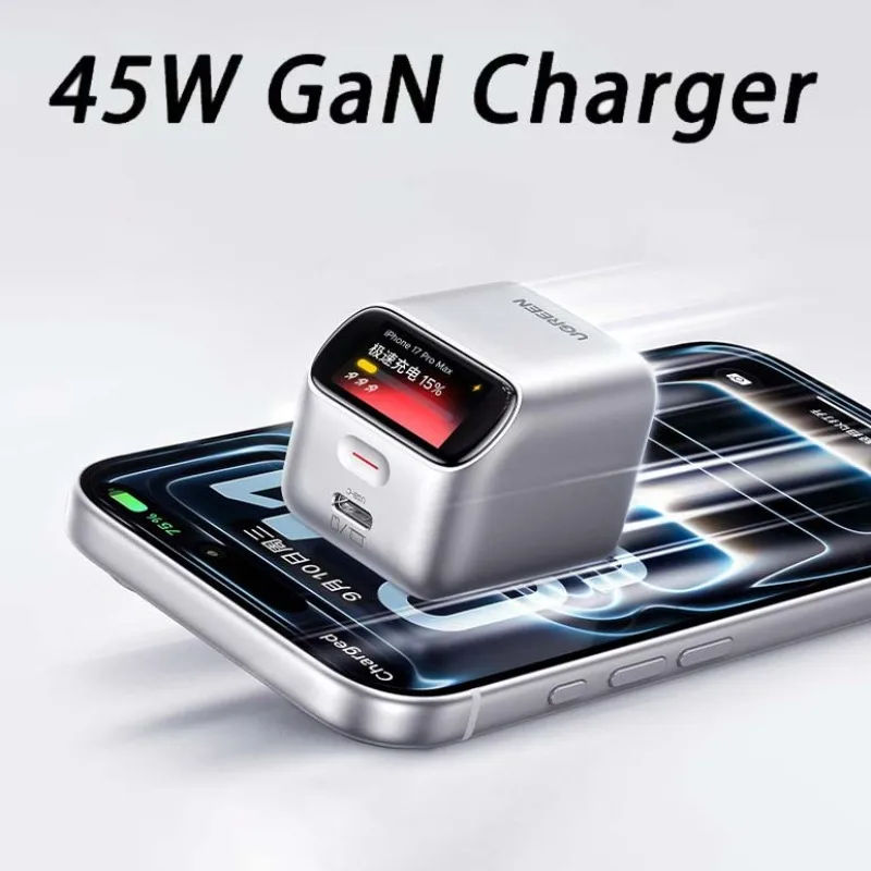 ugreen-45w-gan充電器-スマートtftディスプレイ-pd30-pps-折りたたみ式プラグ-スマートフォン-タブレット-ノートパソコン-旅行ギフト用高速充電器