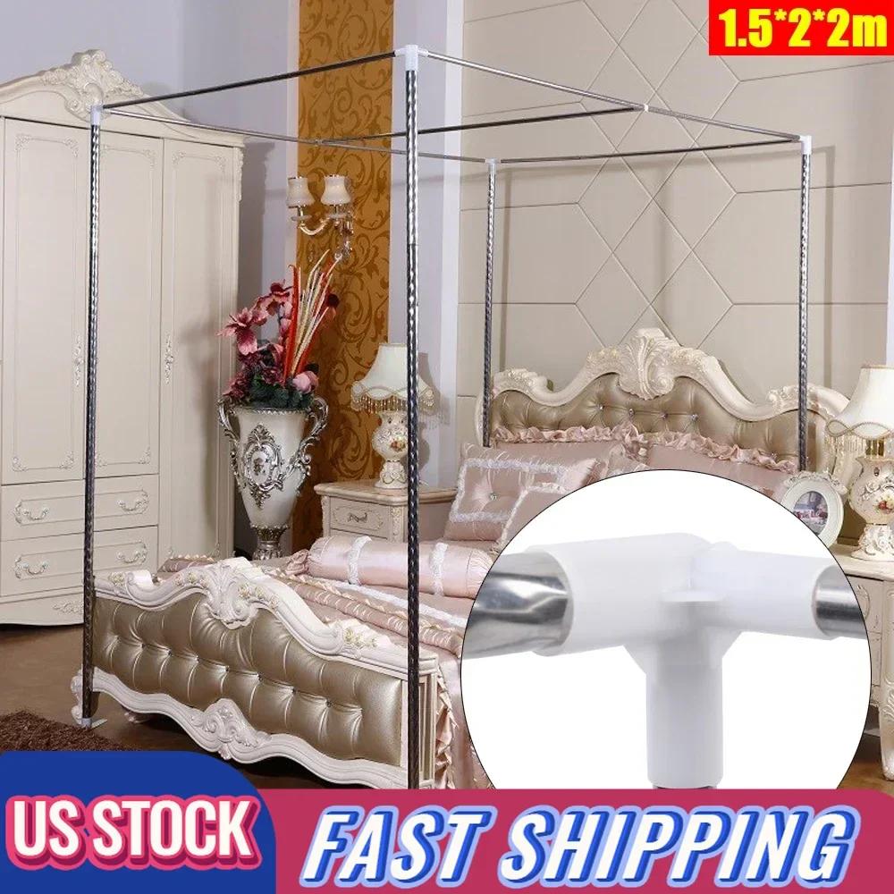 

Stainless Steel 4-Post Mosquito Netting Bed Canopy Stand | 1.5×2×2m Adjustable Frame for 1.5-1.8m Beds (1.5kg Max Load)​