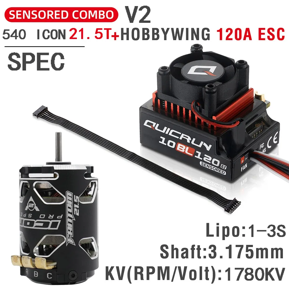 Hobbywing 10BL120 120A G2 ESC FANTOM 540 ICON V2 13.5T 17.5T 21.5T Motor Sensored Brushless Combo for 1/10 Drift RC Car