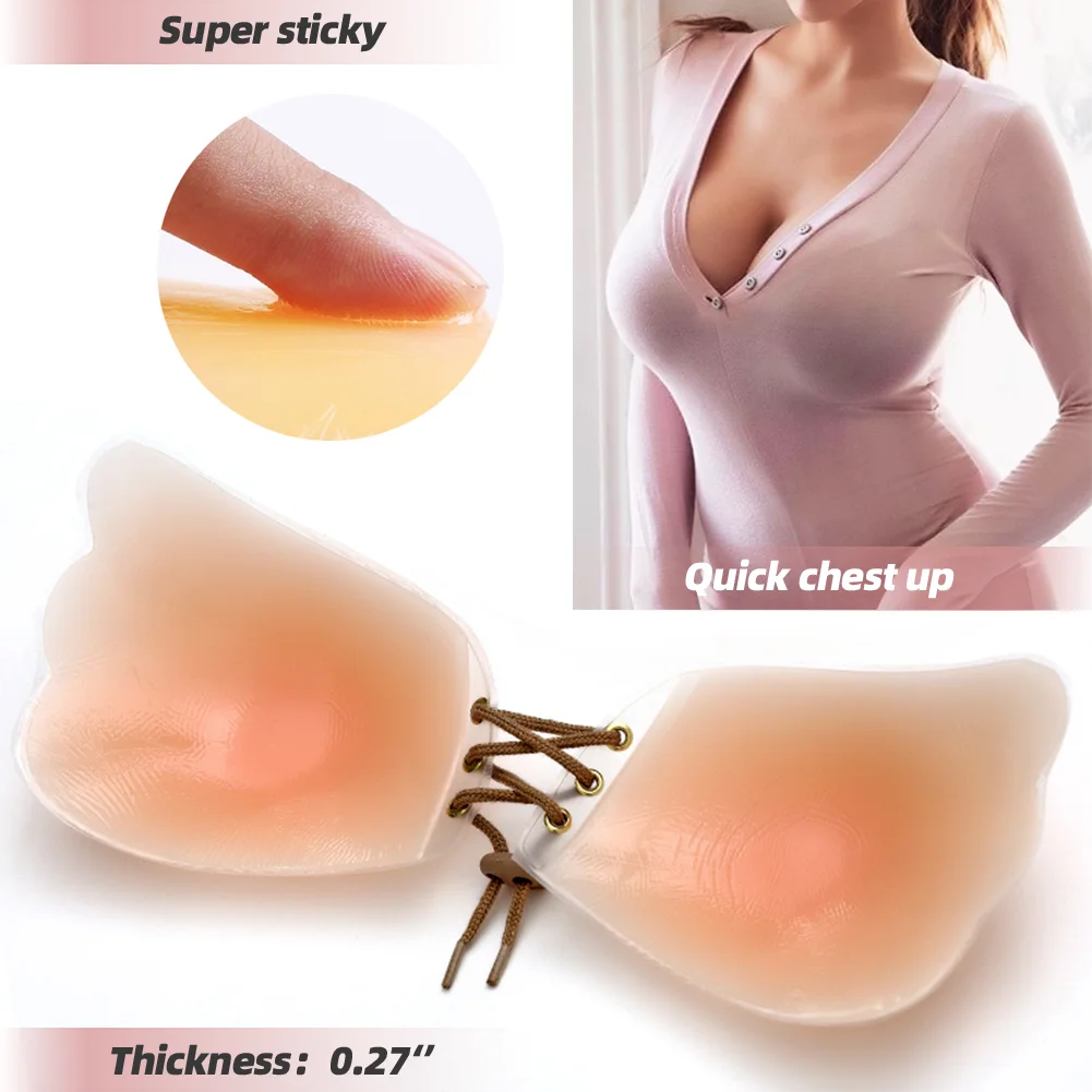 WEICHENS Women Silicone Adhesive Bra Strapless Sticky Bra Breast Lift Invisible Reusable Nipple Covers Backless Push up Lift Bra