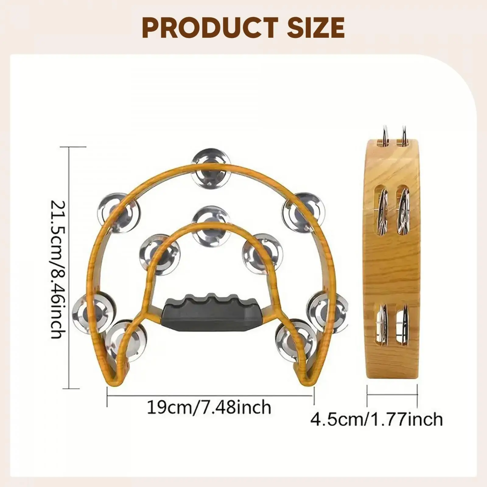 

Double Row Bell Handheld Tambourine Half Moon Wood Drum Percussion Instrument for Music Education Events