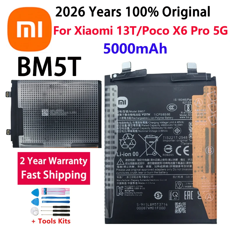 100% New Original Battery BM5T For XIAOMI 13T / Poco X6 Pro 5G Battery + Free Tools  Fast Shipping