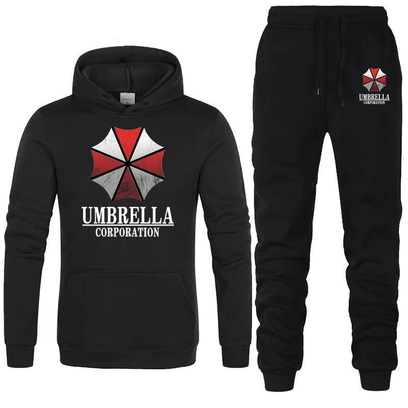 Męski strój sportowy z kapturem Umbrella Corporation Casual bluzy z kapturem + spodnie 2 szt. Zestaw polar wysokiej jakości odzież sportowa unisex