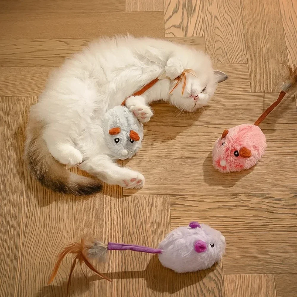 Interactive Cat Toys Electric Intelligent Moving Mouse Automatic Tail Shaking Squeak Mouse USB Charging Plush Cats Teasing Toy