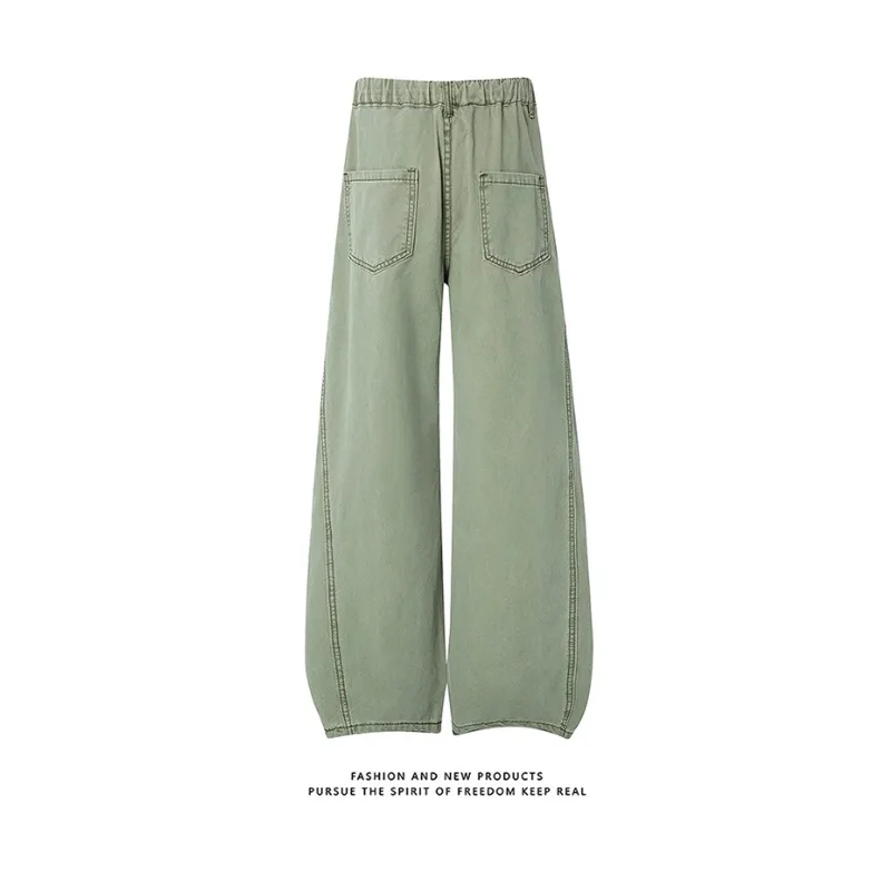 Men American Diagonal Cut High Street Flare Jeans Loose Straight Washed Faded Pure Cotton Casual Denim Trousers Daily Streetwear