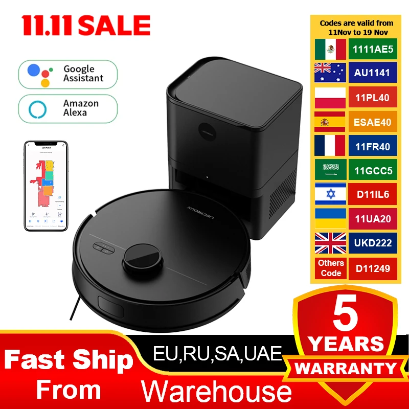 LDS Robot Vacuum Cleaner & Mop Liectroux M70 Pro,Wet Dry Cleaning,Self Empty,Multi-floor Map,6500Pa,Carpet Boost,Max.175Mins Run