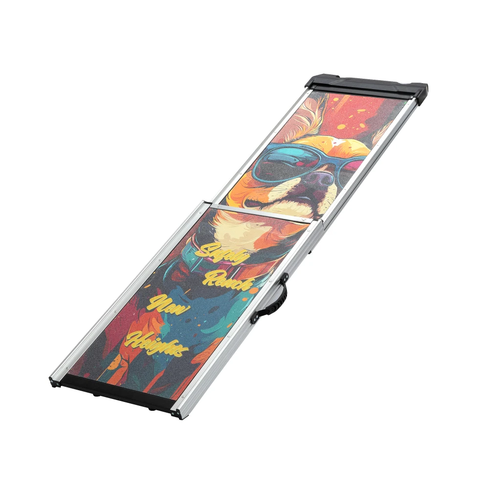 Aluminum Dog Ramp, Portable Pet Steps for Cars Trucks SUVs, Telescoping Dog Ramp with Non-Slip Surfaces, Colorful Patterns