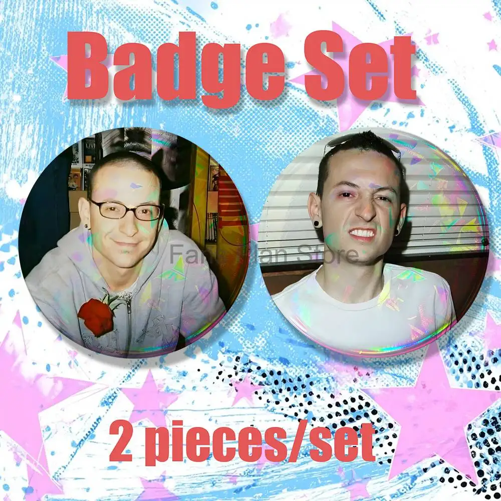 Singer C-Chester Bennington 2-piece Set Enamel Pin Cartoon Anime Badge Fashion Jewelry Accessories Round Snap-in Brooch Backpack