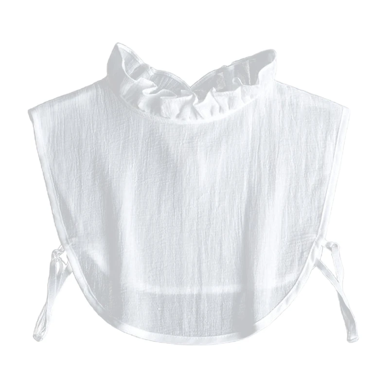 Women Stand Ruffled False Fake Collar Shirt Accessories Hollow Out Keyhole Adjustable Necktie Dickey Detachable White Pullover