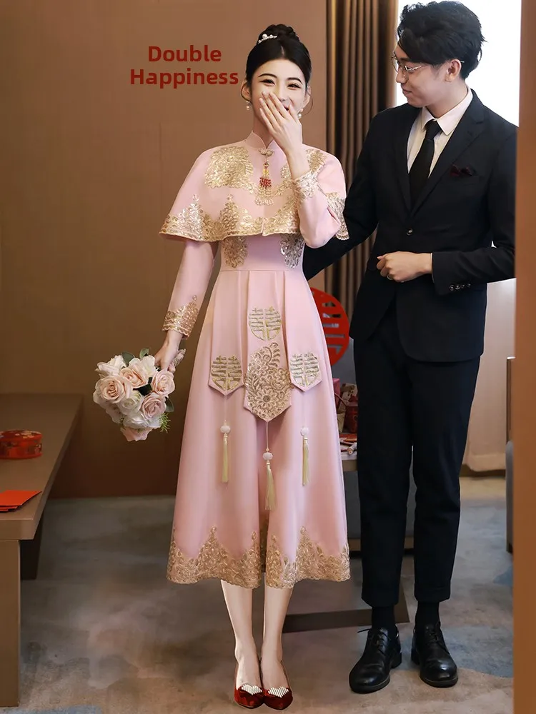 

Pink Chinese Sle Wedding Dr Women's awl Drinking Ceremony Bride Set Small Size Return Home Dr