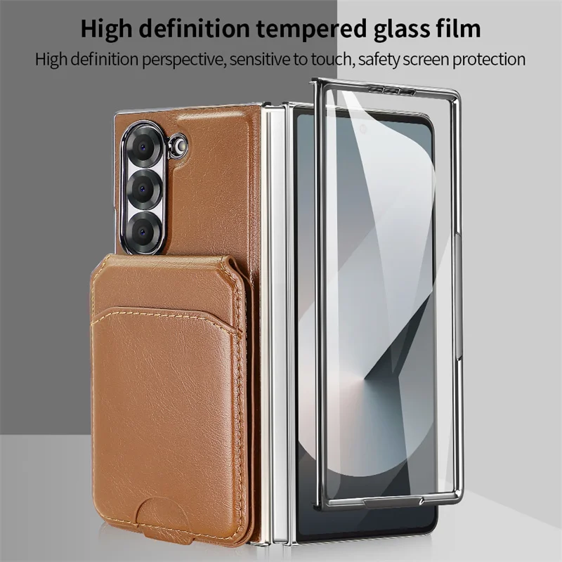 PU Leather Magnetic Wallet Card Slot Holder Phone Case For Samsung Galaxy Fold 6 5 4 3 5G For Magsafe With Screen Protector Film