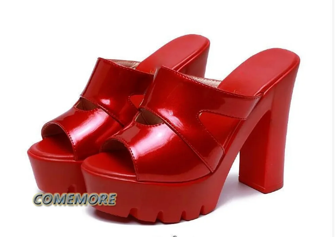 Women's Slippers Casual High Heel Summer 2024 New Platform Fish Mouth Red Round Headed Banquet Sandals Fashion Wedding Shoes PU