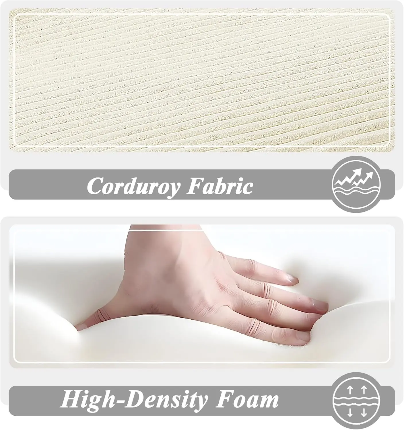 거실 침실용 대형 긴 의자, 편안한 베개 3개 포함, 넓은 팔걸이 코듀로이 원단 고밀도