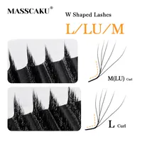 MASSCAKU L LU M Curl YY/W forma extensión de pestañas suaves y ligeras fibras de visón sintético 0,07mm de espesor 8-15mm aspecto de volumen Natural