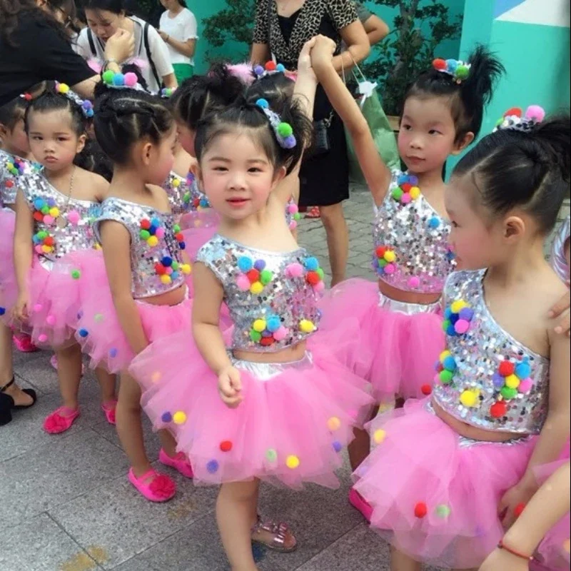 Costumes de danse jazz pour enfants, robe Balett pour enfants, tutu à paillettes pour filles modernes, robes de compétition de salle de Rh