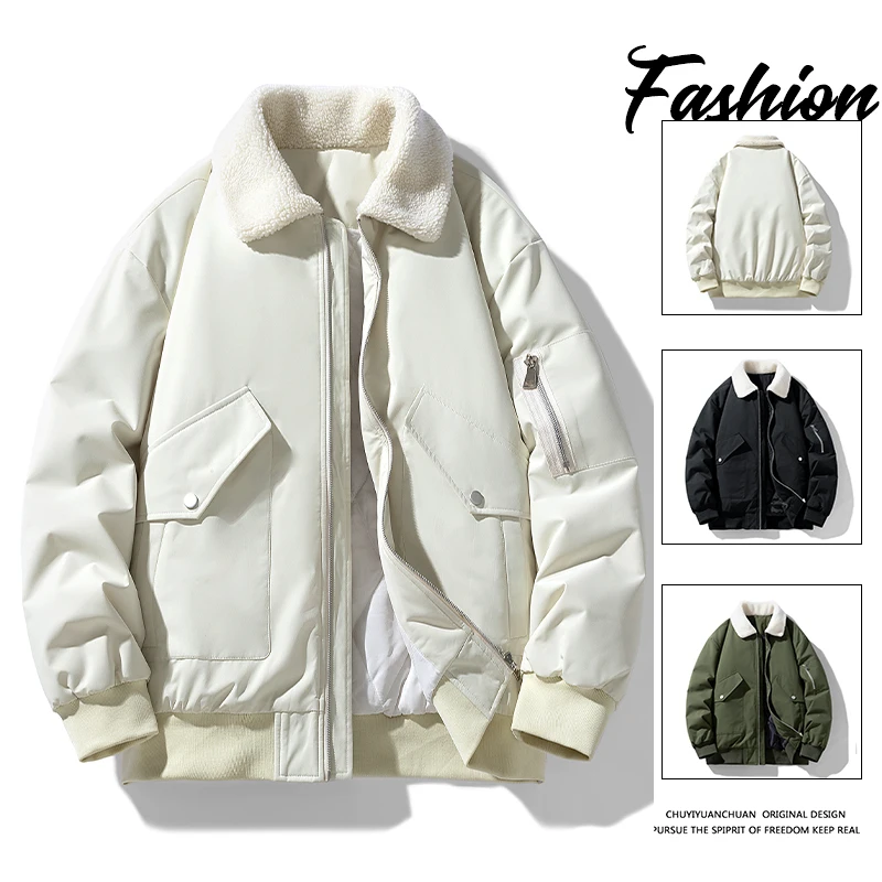 M-8XL cotton-padded couple outdoor tooling lapel coat Winter Lamb wool thickened warm loose plus size cotton-padded jacket